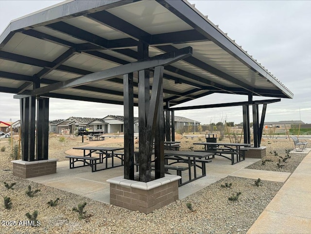 view of community featuring a patio and a gazebo