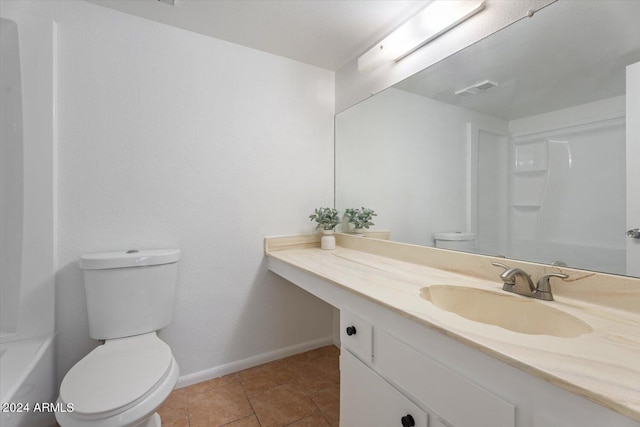 bathroom with tile patterned flooring, vanity, and toilet