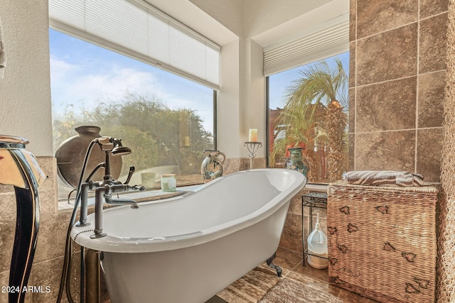 bathroom featuring a washtub and a wealth of natural light