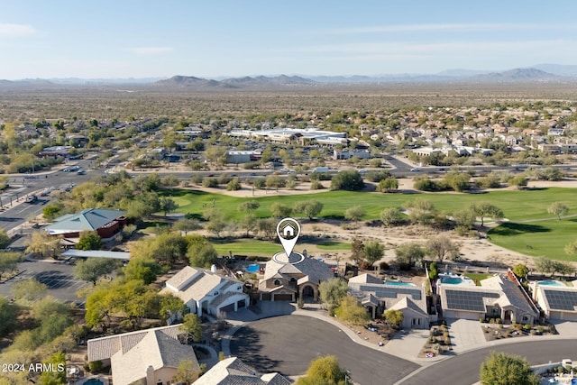 drone / aerial view featuring a mountain view