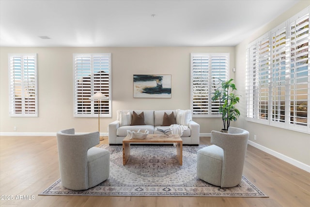 living room featuring baseboards and wood finished floors