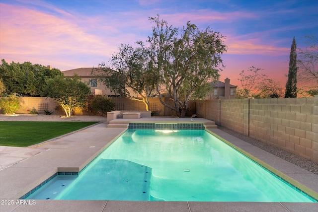 view of swimming pool with a fenced backyard and a fenced in pool