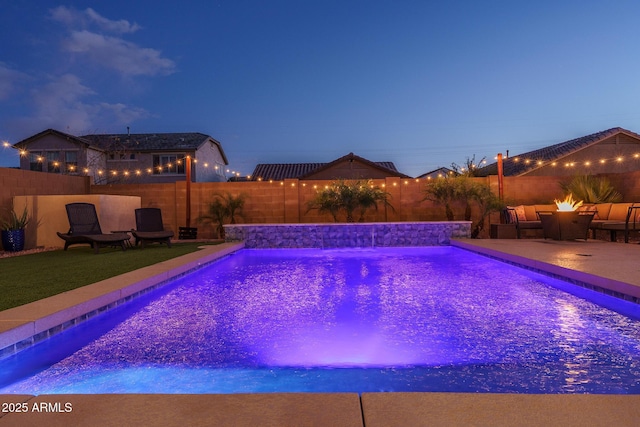 view of pool featuring a fenced in pool, a patio, and a fenced backyard