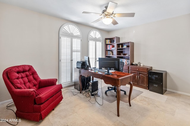 office space featuring ceiling fan