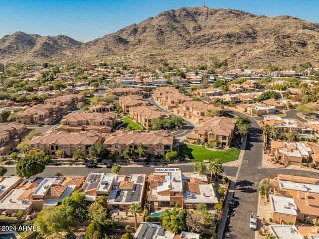 drone / aerial view featuring a mountain view