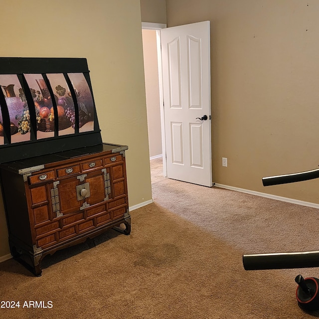 bedroom featuring light colored carpet