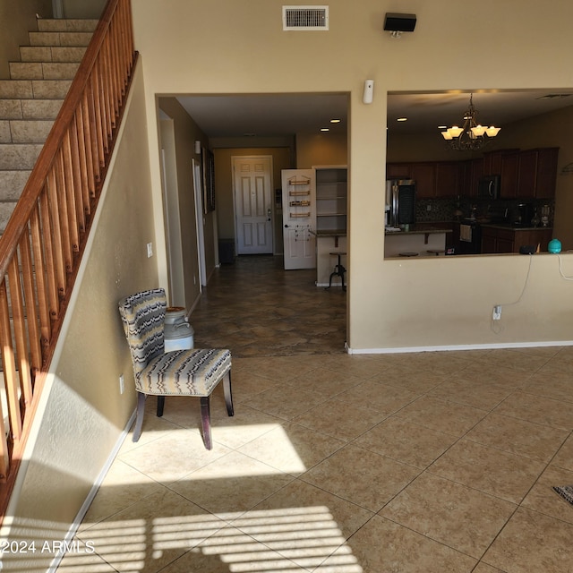 interior space with a chandelier