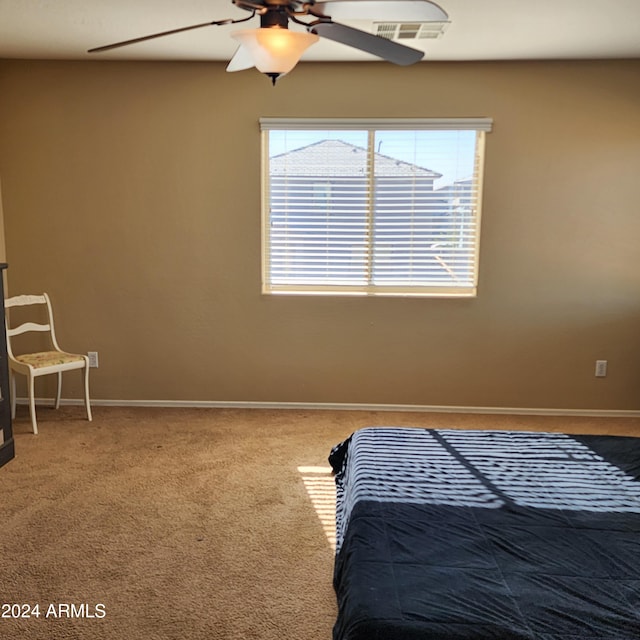 bedroom with carpet floors and ceiling fan