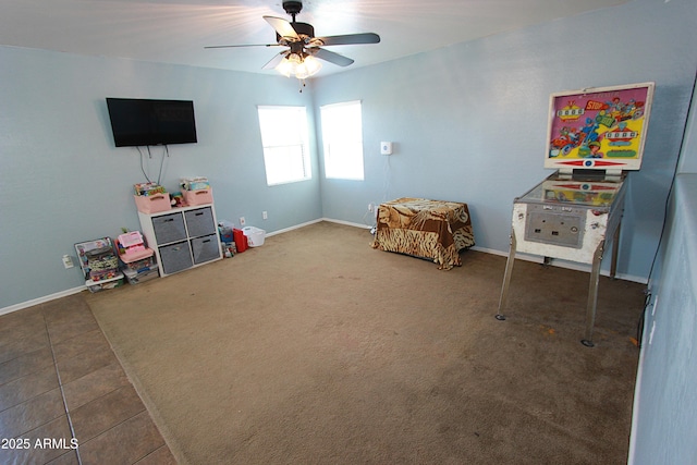 2434 E San Manuel Rd, San Tan Valley, AZ 85143 - recreation room with tile patterned floors, baseboards, and a ceiling fan