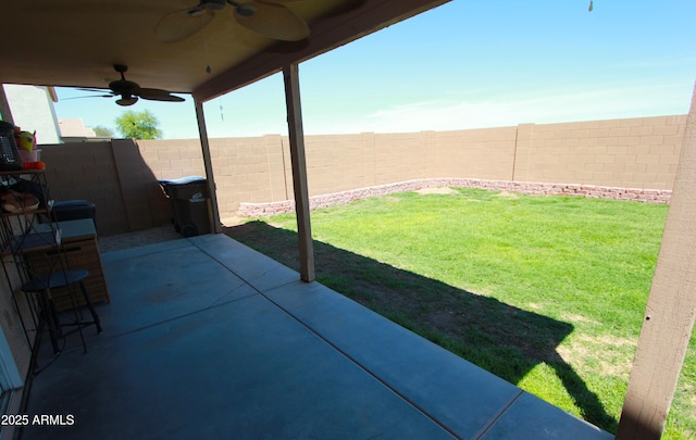 2434 E San Manuel Rd, San Tan Valley, AZ 85143 - view of patio / terrace with a fenced backyard and ceiling fan