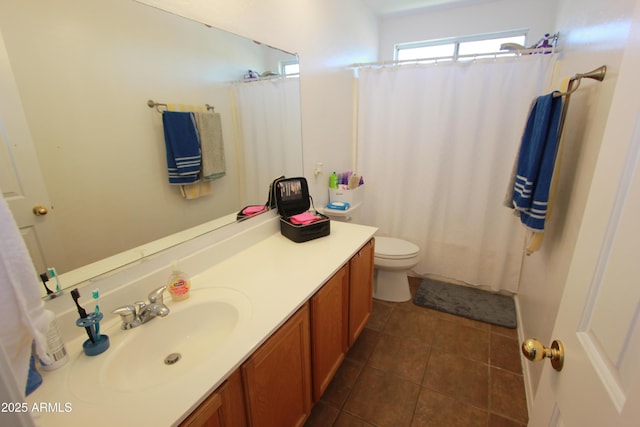 2434 E San Manuel Rd, San Tan Valley, AZ 85143 - full bath with toilet, tile patterned flooring, vanity, and curtained shower