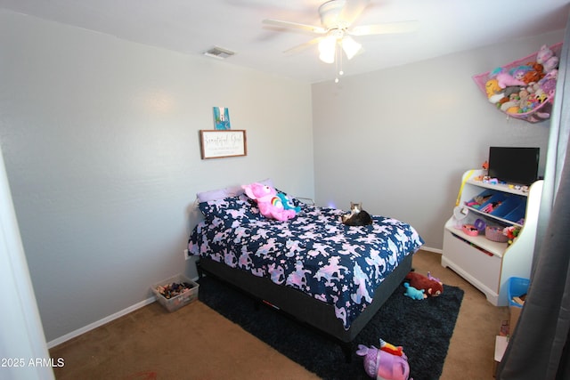 2434 E San Manuel Rd, San Tan Valley, AZ 85143 - carpeted bedroom with baseboards, a ceiling fan, and visible vents