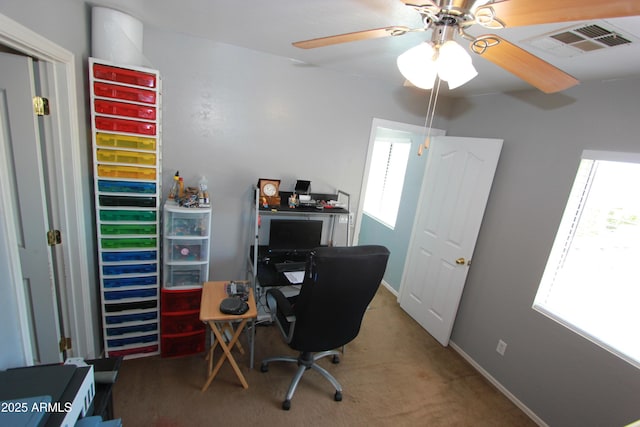 2434 E San Manuel Rd, San Tan Valley, AZ 85143 - carpeted home office featuring visible vents and a ceiling fan