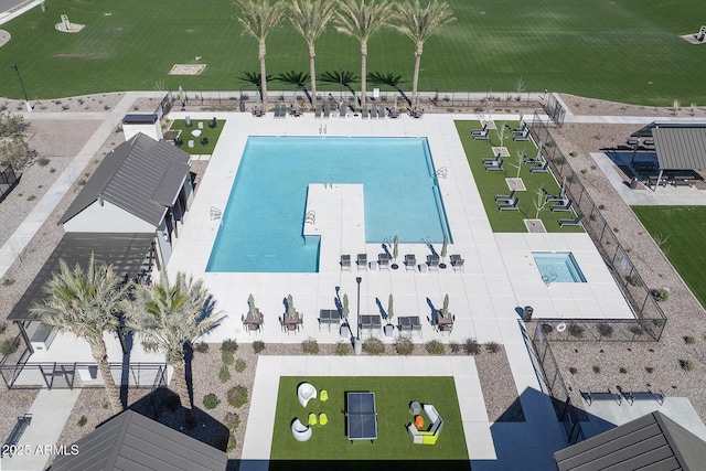 aerial view of a pool