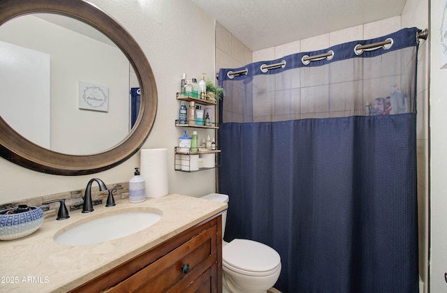 12041 S 45th St, Phoenix, AZ 85044 - bathroom featuring toilet, a shower with shower curtain, vanity, and a textured ceiling