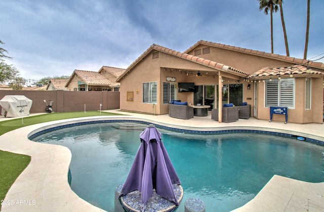 12041 S 45th St, Phoenix, AZ 85044 - view of pool featuring a fenced in pool, a patio, an outdoor living space, grilling area, and a fenced backyard