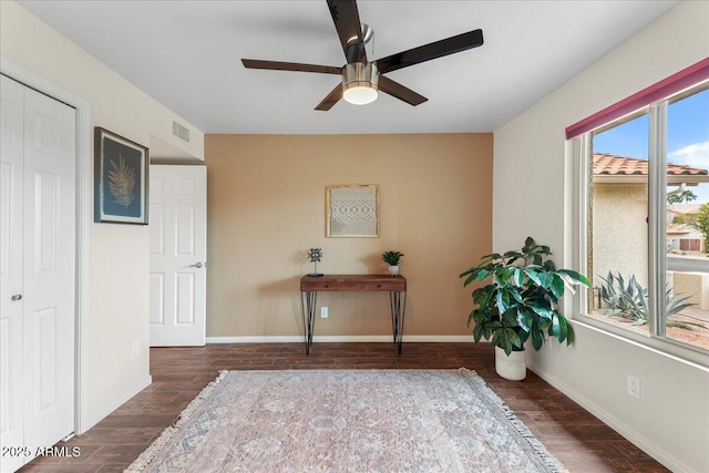 2923 N 63rd St, Mesa, AZ 85215 - interior space featuring visible vents, ceiling fan, baseboards, and wood finished floors