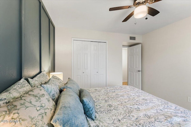 2923 N 63rd St, Mesa, AZ 85215 - bedroom with ceiling fan, visible vents, and a closet