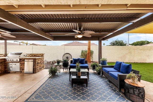 2923 N 63rd St, Mesa, AZ 85215 - view of patio with an outdoor hangout area, area for grilling, fence, and a grill