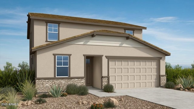 25168 N 165th Ln, Surprise, AZ 85387 - view of front of house featuring stucco siding, a garage, driveway, and stone siding