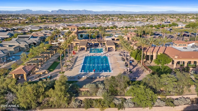 drone / aerial view with a mountain view and a residential view