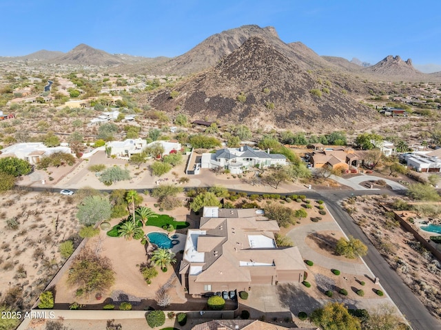 birds eye view of property with a residential view and a mountain view