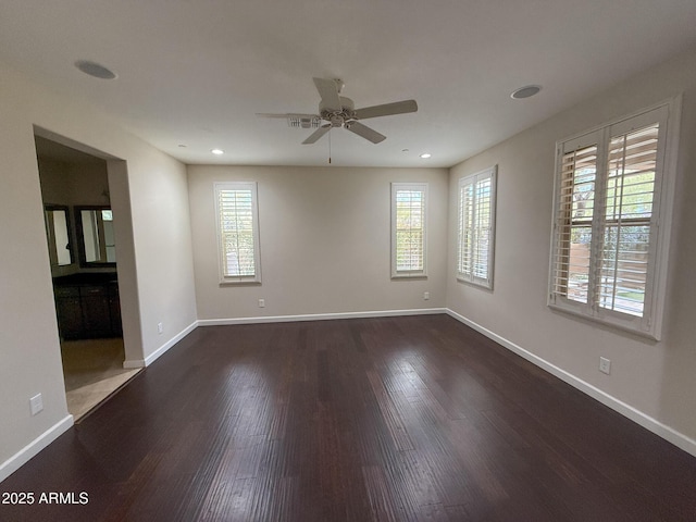 18515 N 94th St, Scottsdale, AZ 85255 - unfurnished room with recessed lighting, dark wood finished floors, baseboards, and ceiling fan