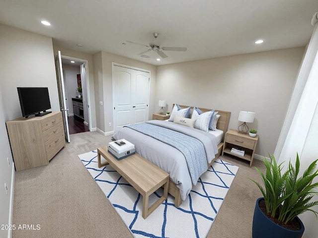 18515 N 94th St, Scottsdale, AZ 85255 - bedroom with recessed lighting, a closet, and light colored carpet