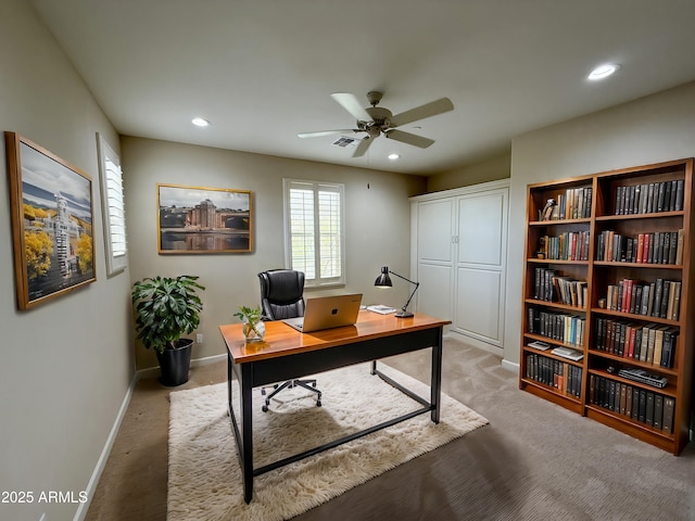 18515 N 94th St, Scottsdale, AZ 85255 - office area with recessed lighting, light carpet, a ceiling fan, and baseboards