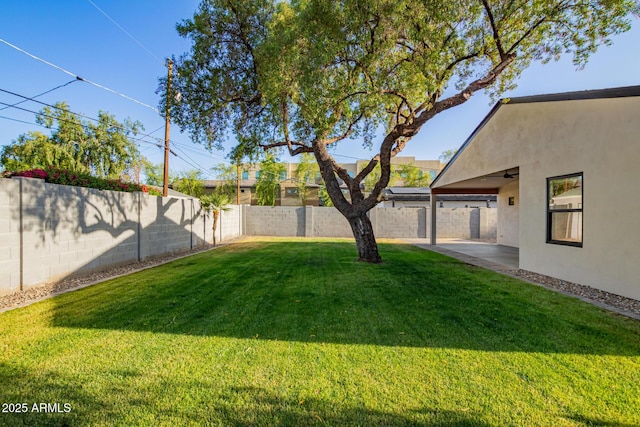 view of yard featuring a patio and a fenced backyard