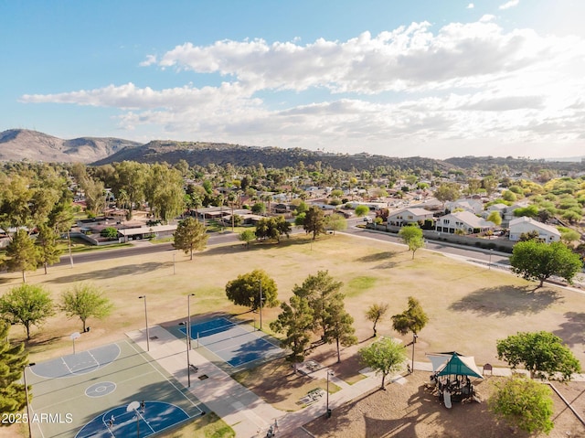 drone / aerial view with a mountain view and a residential view