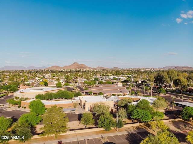 drone / aerial view featuring a mountain view and a residential view