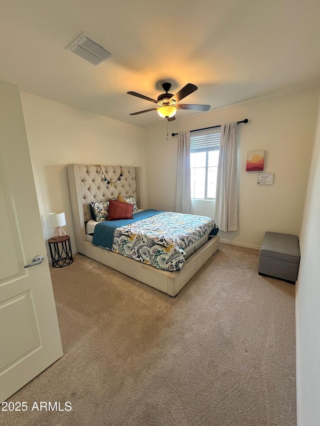 bedroom featuring carpet floors and ceiling fan