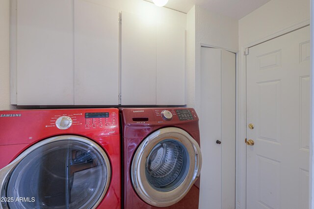 406 E Saguaro St, Casa Grande, AZ 85122 - laundry area with cabinets and washing machine and clothes dryer