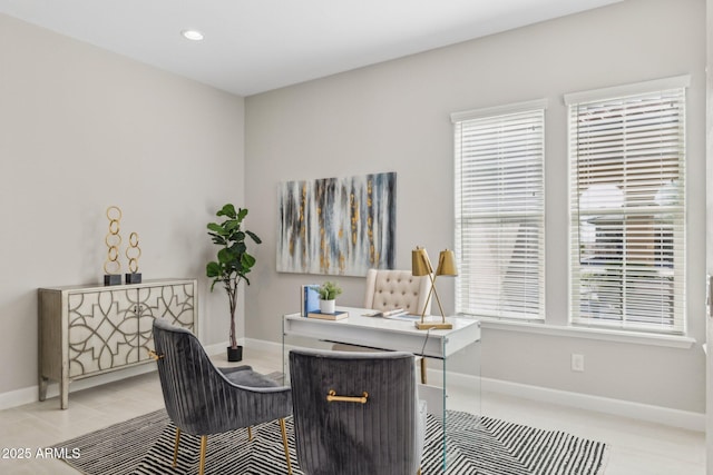 office featuring recessed lighting and baseboards