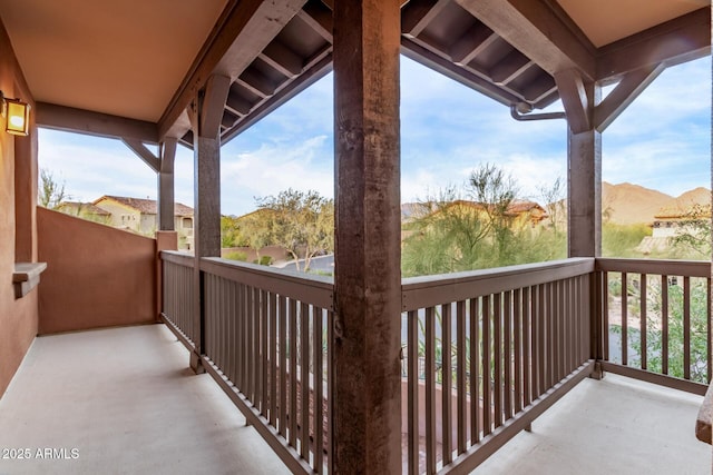 balcony featuring a mountain view