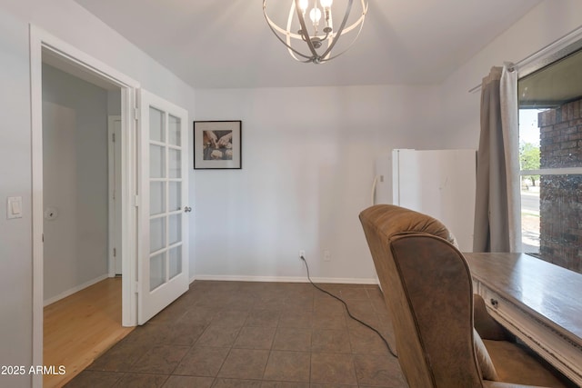 1406 E Jasper Dr, Chandler, AZ 85225 - office featuring a chandelier, dark tile patterned floors, and baseboards