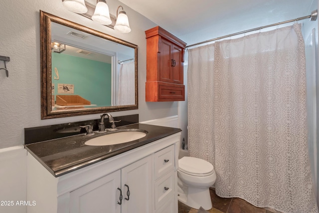 1406 E Jasper Dr, Chandler, AZ 85225 - bathroom featuring vanity, toilet, and a shower with curtain