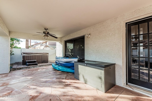 6133 E Saddleback St, Mesa, AZ 85215 - view of patio / terrace featuring a hot tub and ceiling fan