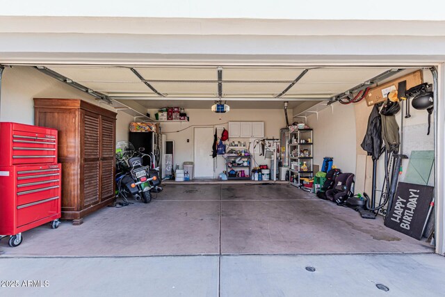 garage with a garage door opener