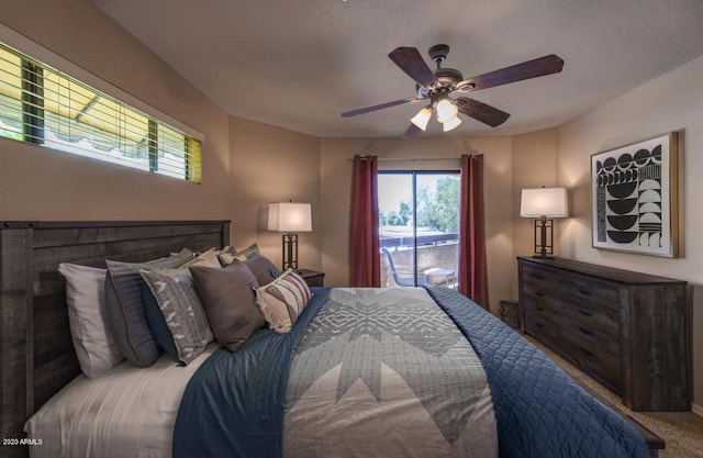 bedroom with carpet flooring and ceiling fan