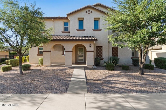 2868 E Binner Dr, Chandler, AZ 85225 - mediterranean / spanish home with a tiled roof, stucco siding, and covered porch
