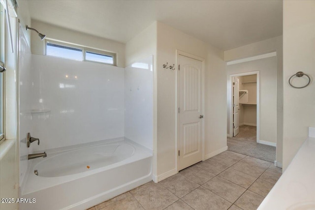 2868 E Binner Dr, Chandler, AZ 85225 - bathroom featuring bathtub / shower combination, tile patterned floors, baseboards, and a spacious closet