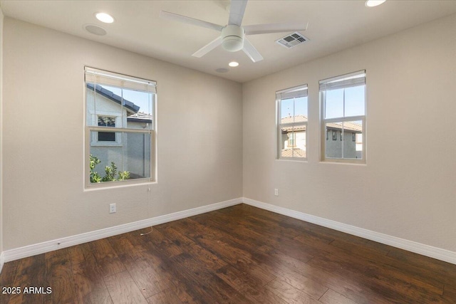 2868 E Binner Dr, Chandler, AZ 85225 - unfurnished room featuring hardwood / wood-style flooring, a ceiling fan, baseboards, and recessed lighting