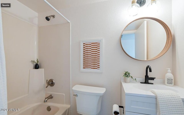 full bathroom with vanity, washtub / shower combination, and toilet