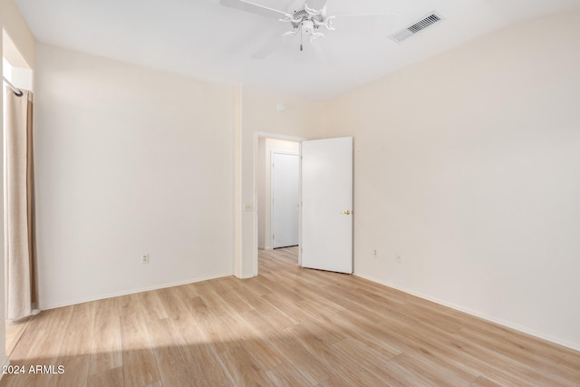 unfurnished bedroom featuring ceiling fan and light hardwood / wood-style floors