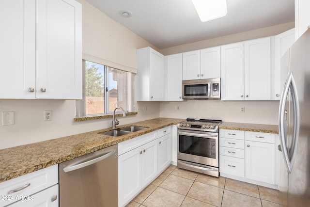 kitchen featuring white cabinets, stainless steel appliances, and sink