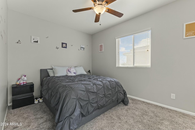 bedroom with carpet flooring and ceiling fan