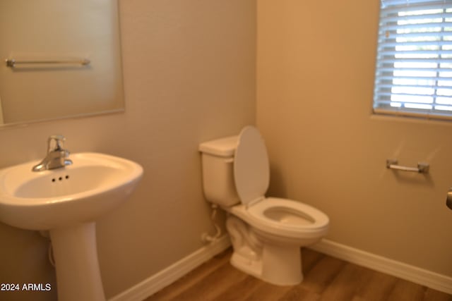 bathroom with wood-type flooring and toilet