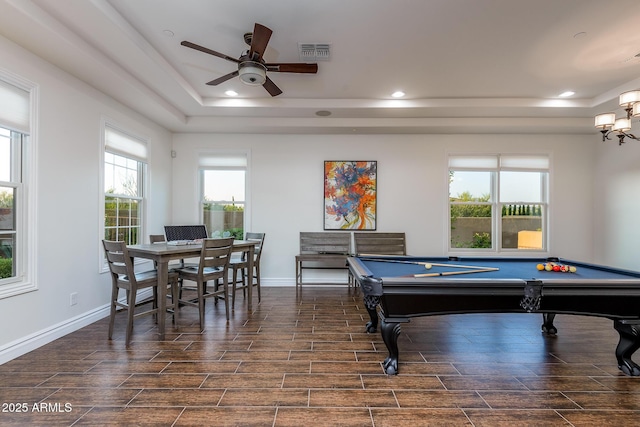 35443 N 87th Pl, Scottsdale, AZ 85266 - rec room with a raised ceiling, wood tiled floors, recessed lighting, and pool table